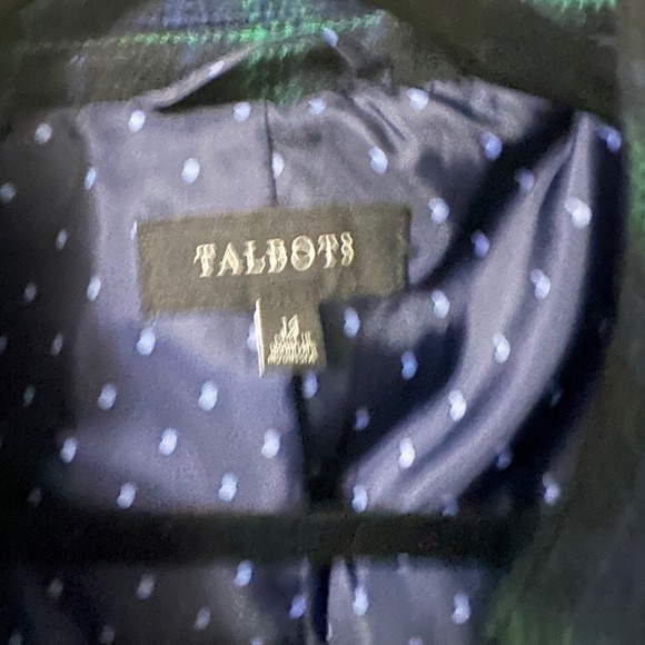 Talbots Plaid Blazer Jacket Sz 14 Blue Green 48% Wool Blend Tartan Plaid - Picture 3 of 9